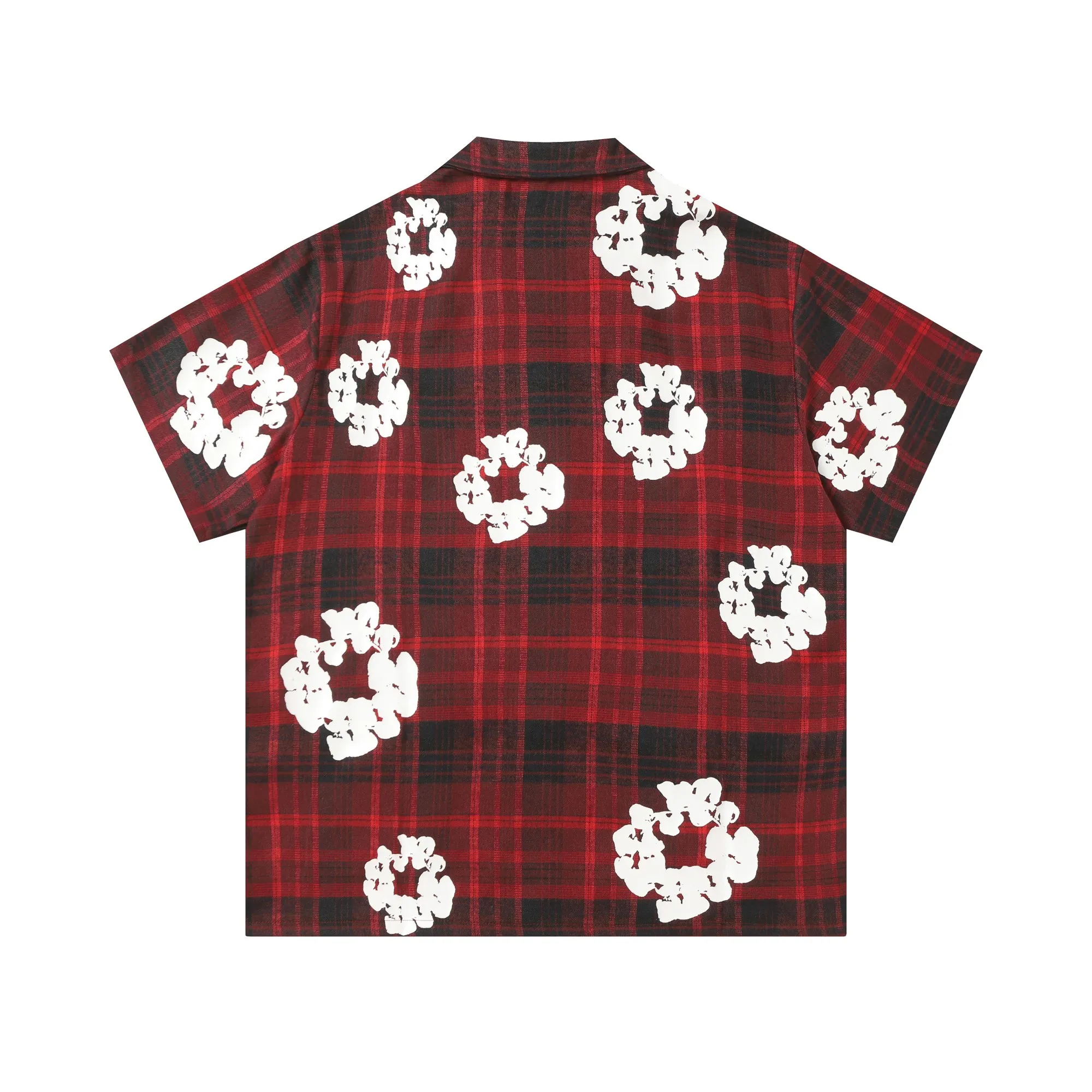 P116 388 DENIM TEARS Kapok European and American trendy brand high-quality plaid short-sleeved shirt set Color Red Gray Yellow Size S-XL